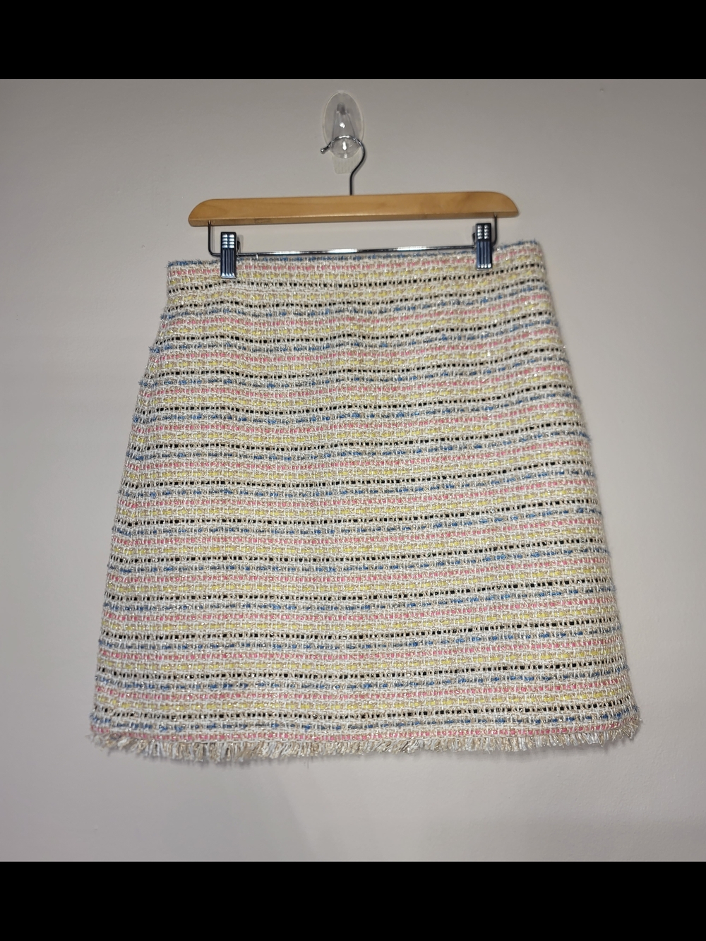 Ann Taylor Stunning Pastel Shimmer Fringe Tweed Skirt Academia Sz 8p Quiet Lux